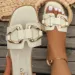Women Metal Decor Single Band Flat Sandals Fashion Sexy Open Toe Outdoors Slides Luxurious Office Ladies Party Female_vogvips.com