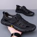 Summer Men's Breathable Cool Leather Shoes With Soft Soles Perforated Design, Casual Large-size Sandals For Middle-aged_vogvips.com