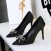 Women's Stiletto Heel Pumps French Style Rhinestone Ribbon Bow High Heel Slip-On Satin Flats Exquisite Fashion Footwear_vogvips.com