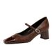 5292 Wind Thick Heel Shallow Mouth Splicing Square Head Water Diamond Buckle Strap Single Shoe Spring And Autumn Women's_vogvips.com