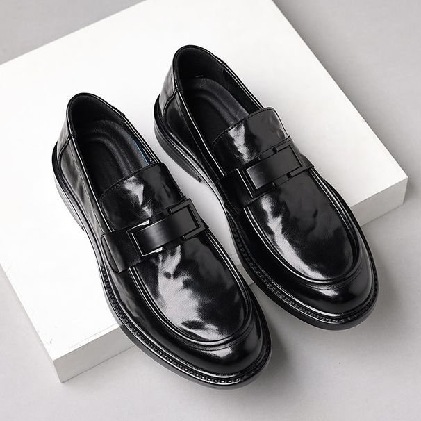 New Made Of Genuine And Cowhide, Men's British Style With Pointed Toe Loafers, Black Business Formal Casual Wedding_vogvips.com