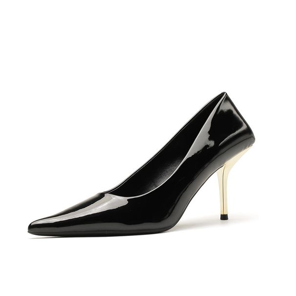 3212-13 Women's 2024 Spring New Fashion Patent Leather High Heels Stiletto Pointed Toe Elegant Commuting Single Shoes_vogvips.com