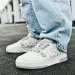 Men Women White Grey Leather Skate Shoes Embossed Bear Pattern Thick Platform Lace Up Casual Sneakers_vogvips.com