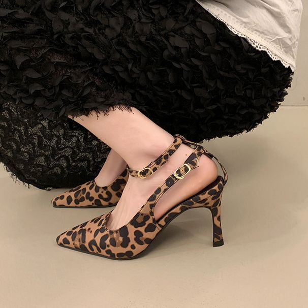 Summer European And American Style Leopard Print Pointed Toe Back Strap Sandals - Single Strap Stiletto Heel - Unique And Fashionable Women's Shoes_vogvips.com