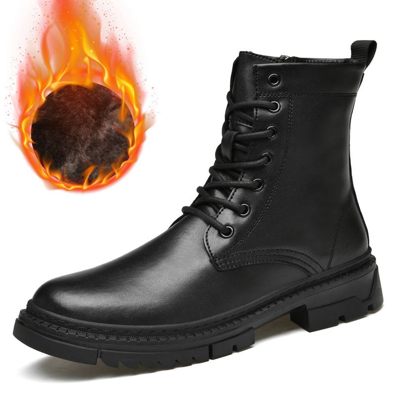 Martin Boots Men's Trendy Velvet Cotton Shoes High-top Wind-top Black Tooling Boots_vogvips.com