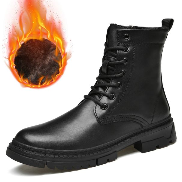 Martin Boots Men's Trendy Velvet Cotton Shoes High-top Wind-top Black Tooling Boots_vogvips.com