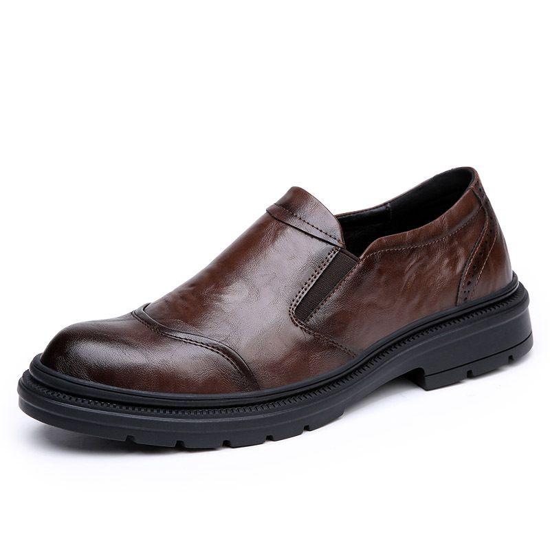 New Spring Leather Breathable Genuine Leather, Versatile Business And Casual Shoes, Round Toe, Trendy Thick Sole, One_vogvips.com
