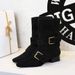 9625-1 Vintage Style Western Cowboy With Square Toe, Belt Buckle, Chunky Heel, Versatile Suede Ankle Boots, Mid-Calf_vogvips.com