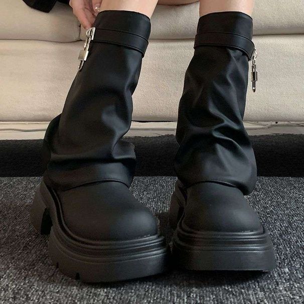 Martin For Women Spring Summer 2025 New Mid-Calf British Style White Melad Thick Sole Height Increasing Tube Sweet Cool_vogvips.com