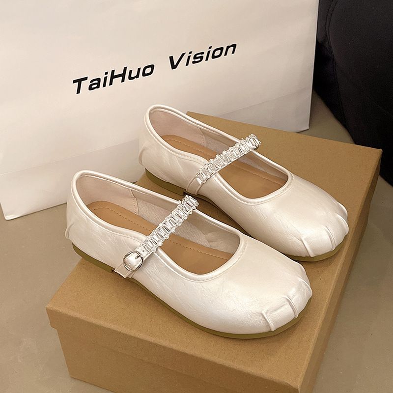 French Flat-bottomed Rhinestone Light-mouth Silver Single Shoes, Female Summer Fairy Style With Skirt One-word Mary Jane Shoes_vogvips.com
