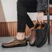 Euro Step 2025 Spring New Genuine Men's Casual Shoes Slip-On Lazy Leather Soft Sole Loafers Large Size_vogvips.com