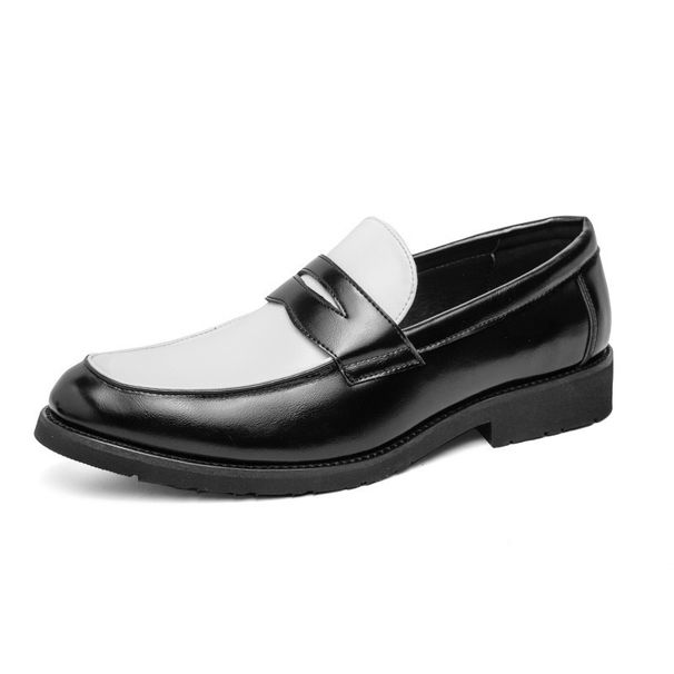 Summer New Men's Low-top Office Formal Leather Shoes Size 46 Black And White Color Block Slip-on Loafers_vogvips.com
