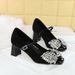Coarse Heel Suede, Light Mouth Square Head Shining Rhinestone Buckle With Mary Jane Single Shoes Women_vogvips.com