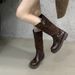Round-Toe Thick-Soled Suede Patchwork For Women, 2026 Autumn And Winter New Vintage Belt Buckle Long Boots, Chunky Heel_vogvips.com