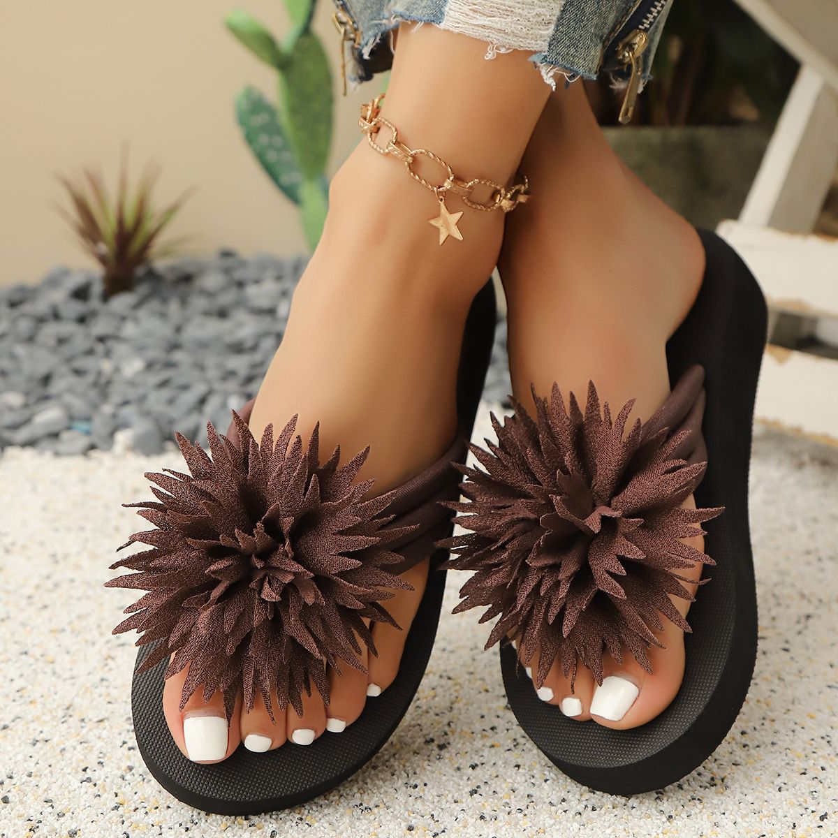 Women's Fashionable Flat Sandals Floral Decor Casual Beach Outerwear Summer_vogvips.com