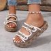 Plus Size Platform Slippers Khaki Color Rose Design Double Breasted Women's Style Shoes_vogvips.com
