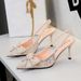 7317-AH99 French Sweet Style Sequin Beaded Bow High Heels Pointed Toe Backless Strap Women's Shoes_vogvips.com
