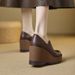 Brown Thick-Soled Loafers Women, 9Cm High Heels, Platform Petite Individuals, Comfortable For The Feet, Wedge Heel,_vogvips.com