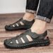 Men's Summer Closed-Toe Genuine Leather Sandals For Outdoor Driving, Soft Sole, Non-Slip, Water-Resistant, Hollow Out,_vogvips.com
