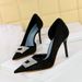 6168-K60 European And American Style Party Shoes, Thin Heel, Satin, Shallow Mouth, Pointed Toe, Side Cutout, Rhinestone_vogvips.com