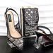 Mesh hollow pointed toe ladies high heels Fish scale hollow clutch Sexy and fashionable ladies shoe and bag set_vogvips.com