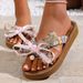 Women's Fashionable Tassel Bow Linen Shoelaces Holiday Student Flat Flip-Flops_vogvips.com