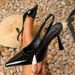 New women's temperament after empty toe sandals thin heel pointed high heels black work shoes_vogvips.com
