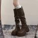 Women's Chunky Heel Knee-High Boots - Classic British Style Combat Boots With Round Toe & Slip-Resistant Sole, Sizes 35-39 High Boots_vogvips.com