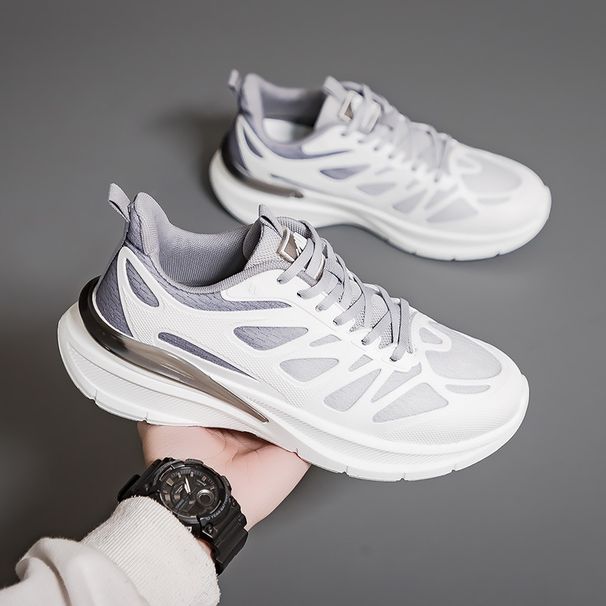 Breathable Couple Mesh Sports For Men's Versatile Instagram Soft Sole Running Shoes, Unisex Casual White Shoes_vogvips.com