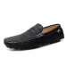 Men Olive Green Penny Loafers Shock Absorption Slip On Driving Shoes With White Stitching And Gold Accent_vogvips.com