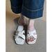 Genuine Leather French Square-toed Flat Beach Sandals For Women, 2026 New Style, Woven Versatile Open-toe Slip-on Sandals_vogvips.com