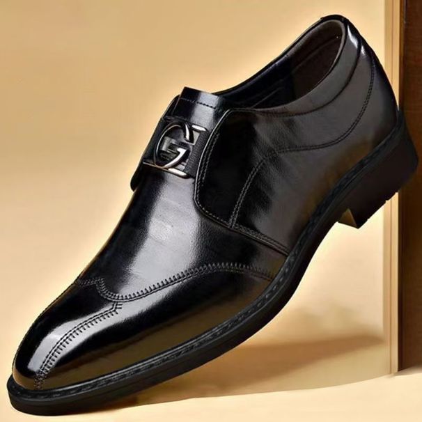 Aofu 3202 Men's Casual Business Slip-On Embroidered Pointed Leather Shoes OPP Zipper Bag Without Shoe Box_vogvips.com