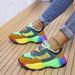 Large Shoe With Rainbow Sole And Fashionable Lace Up Fly Weave Breathable Casual Sports Single Shoes For Women_vogvips.com