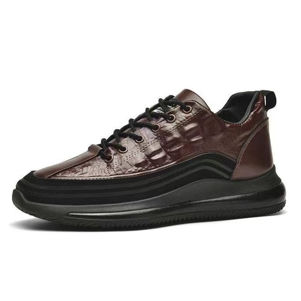 2024 Spring New Crocodile Pattern Leather Casual Trendy Elevated Bottom Lacing Men's Shoes_vogvips.com