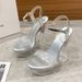 Everyday Low-top Viscose Shoes Chunky Heel Pointed Toe Solid Color Black And White Criss-cross Strap Fashion Sandals High Heels For Women_vogvips.com