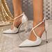 European And American Style Black Sequin Pointed Toe High-heeled Sandals With Thin Heels, Elegant Closed-toe Shoes,_vogvips.com
