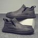 Men's Slip-On Mid-Top Zipper Casual Shoes Black Motorcycle Leather Trendy Sneakers_vogvips.com