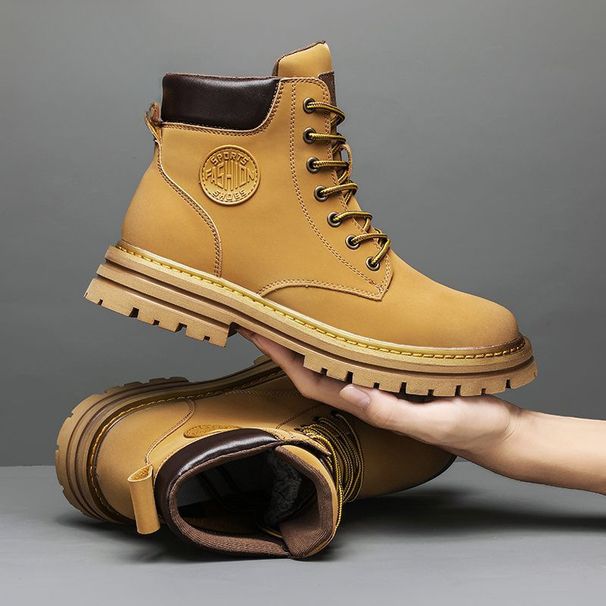 Cotton Autumn Winter New Martin Fleece-Lined Warm Snow Men's British Trend Northeast Yellow Boots Men_vogvips.com