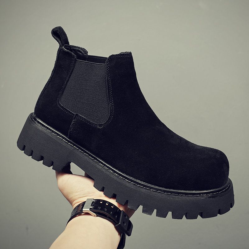Men's Shoes Flip Fur Derby Shoes Leather Platform Lightweight High-top Shoes Fashion Casual Men's Martin Boots_vogvips.com