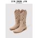 Slimming Cutout Knee High Boots Chunky Heel Pointed Toe Western Cowboy Style Breathable Summer New Retro Versatile Women's Shoes_vogvips.com