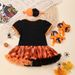 Halloween Children's Clothing Cartoon Pumpkin Skull Hoodie Dress Shoes Three-Piece Set Baby Party Outfit_vogvips.com