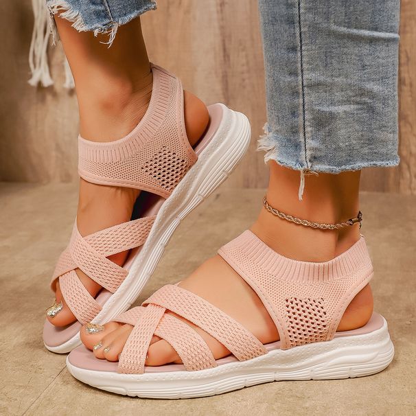 Plus Size Sandals New Arrivals: Women's Breathable Flat Roman Sandals - Relaxed Fit, Stretchy, Lightweight, Sporty Style_vogvips.com