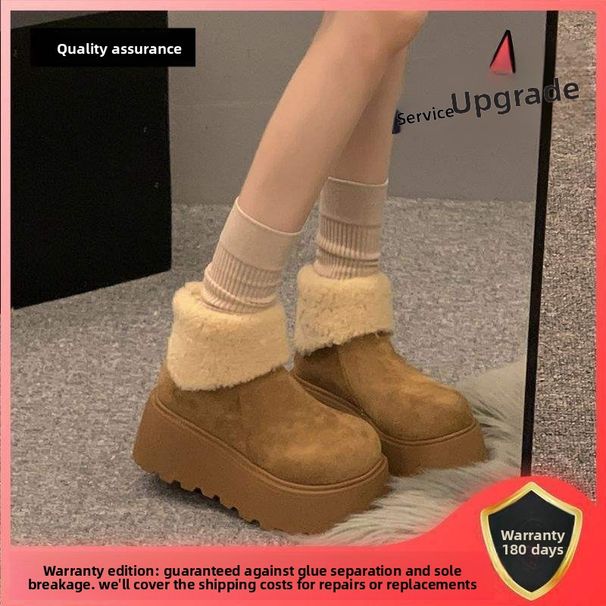 Brown Snow For Women 2025 French Style New Thick-Soled Retro Winter Fleece-Lined Warm Cotton Boots Shoes Ins_vogvips.com