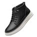 Cowhide Men's Round Head Lace-up Board Shoes Genuine Leather Casual Men's Mid-top Leather Shoes Invisible Inner Height Increase Men's Shoes_vogvips.com