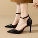 2025 Summer-Autumn Patent Leather Pointed Toe Closed-Toe Sandals For Women, Fashionable And Comfortable, With One-Strap_vogvips.com