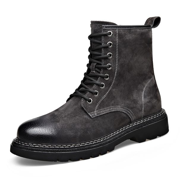 「XGXC」British-style Tartan-finished Martin Boots, Men's Autumn And Winter New Thick-soled, Fleece-lined, Warm Mid-calf Cotton Boots._vogvips.com
