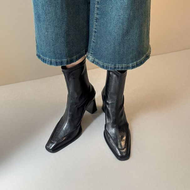 Sheepskin~French High Heel Slim Short For Women 2025 New Autumn Winter British Style Single Stretch Boots_vogvips.com