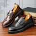 One Genuine Lazy Bean Foot Covers, Loafers, Versatile Brown Business Casual Leather Shoes, Men's Shoes_vogvips.com