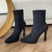 Black Elastic Slim Sock 2026 New Waterproof Platform Mid-Calf Thin Pointed Toe Slimming High Heel Short Boots For Women_vogvips.com