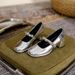 Vintage Mary Jane Chunky Heel Shoes With Shell Buckle - Square Toe Platform Sandals For Women (Silver/Black)_vogvips.com